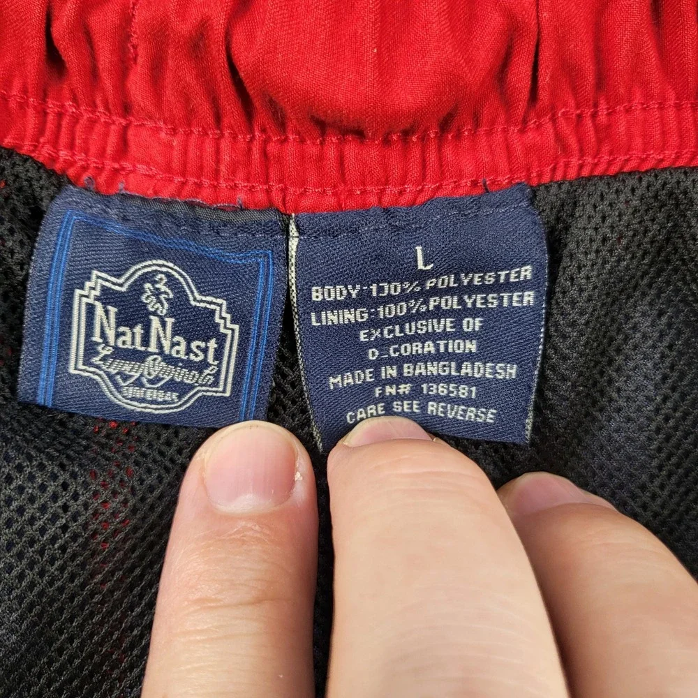 Nat Nast‎ Mens Swim Trunks Navy Blue Red Contrast Stitching Size L Mesh Lined